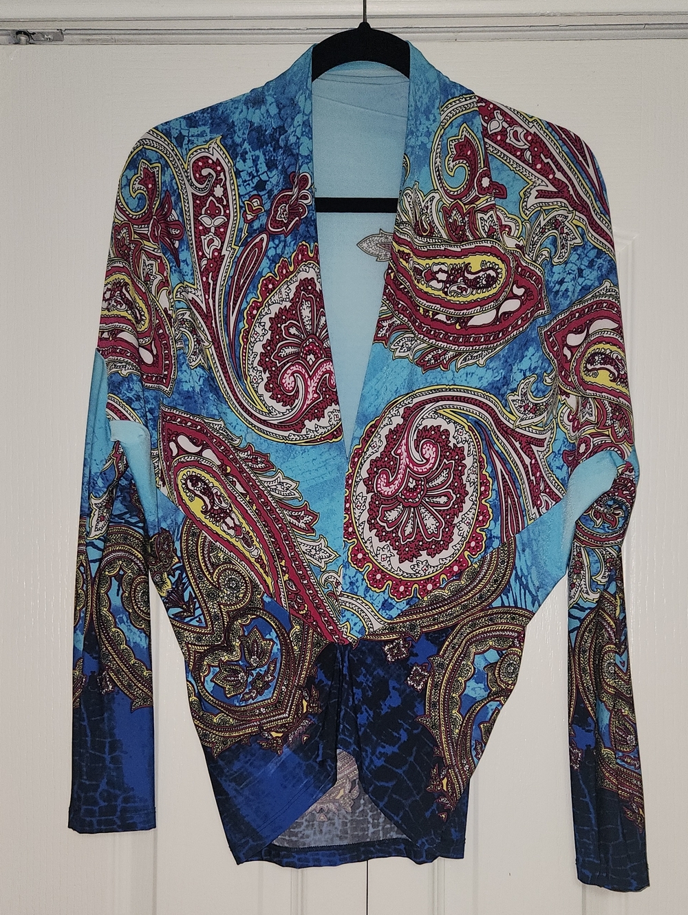 Vibrant Paisley Blue Open Front Blouse